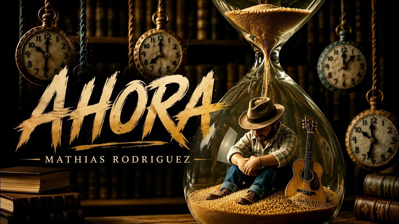 Mathías Rodríguez representado dentro de un reloj de arena